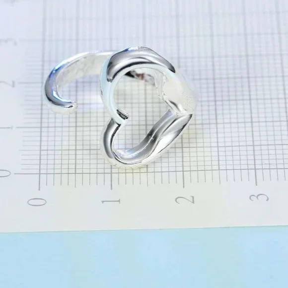 💎 925 Sterling Silver Heart Adjustable Ring Elegant Cute - Picture 6 of 6